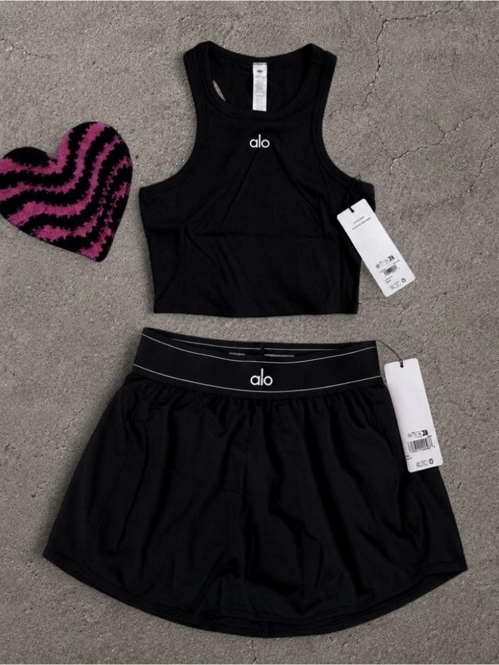 ALO Yoga Black Crop Tank and Athletic Skirt Set